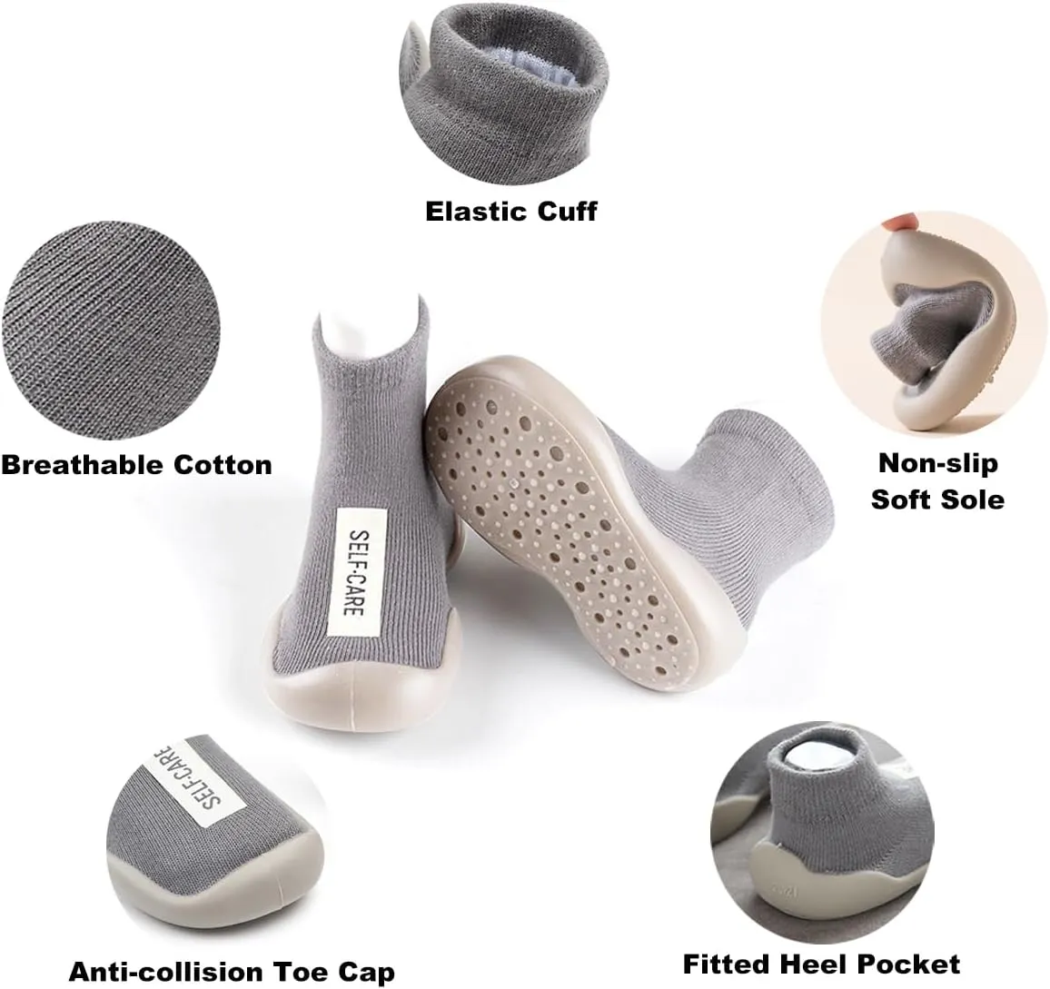 2 Pairs Baby Sock Shoes Toddler Infant Non Slip Soft Rubber Sole Slippers First Walking Shoes for Baby Boys Girls