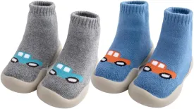 2 Pairs Baby Sock Shoes Toddler Infant Non Slip Soft Rubber Sole Slippers First Walking Shoes for Baby Boys Girls