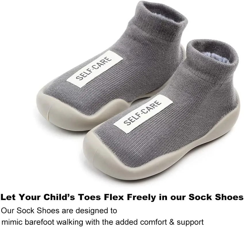 2 Pairs Baby Sock Shoes Toddler Infant Non Slip Soft Rubber Sole Slippers First Walking Shoes for Baby Boys Girls