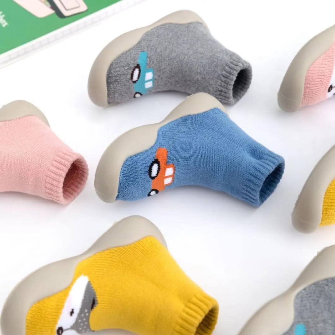 2 Pairs Baby Sock Shoes Toddler Infant Non Slip Soft Rubber Sole Slippers First Walking Shoes for Baby Boys Girls
