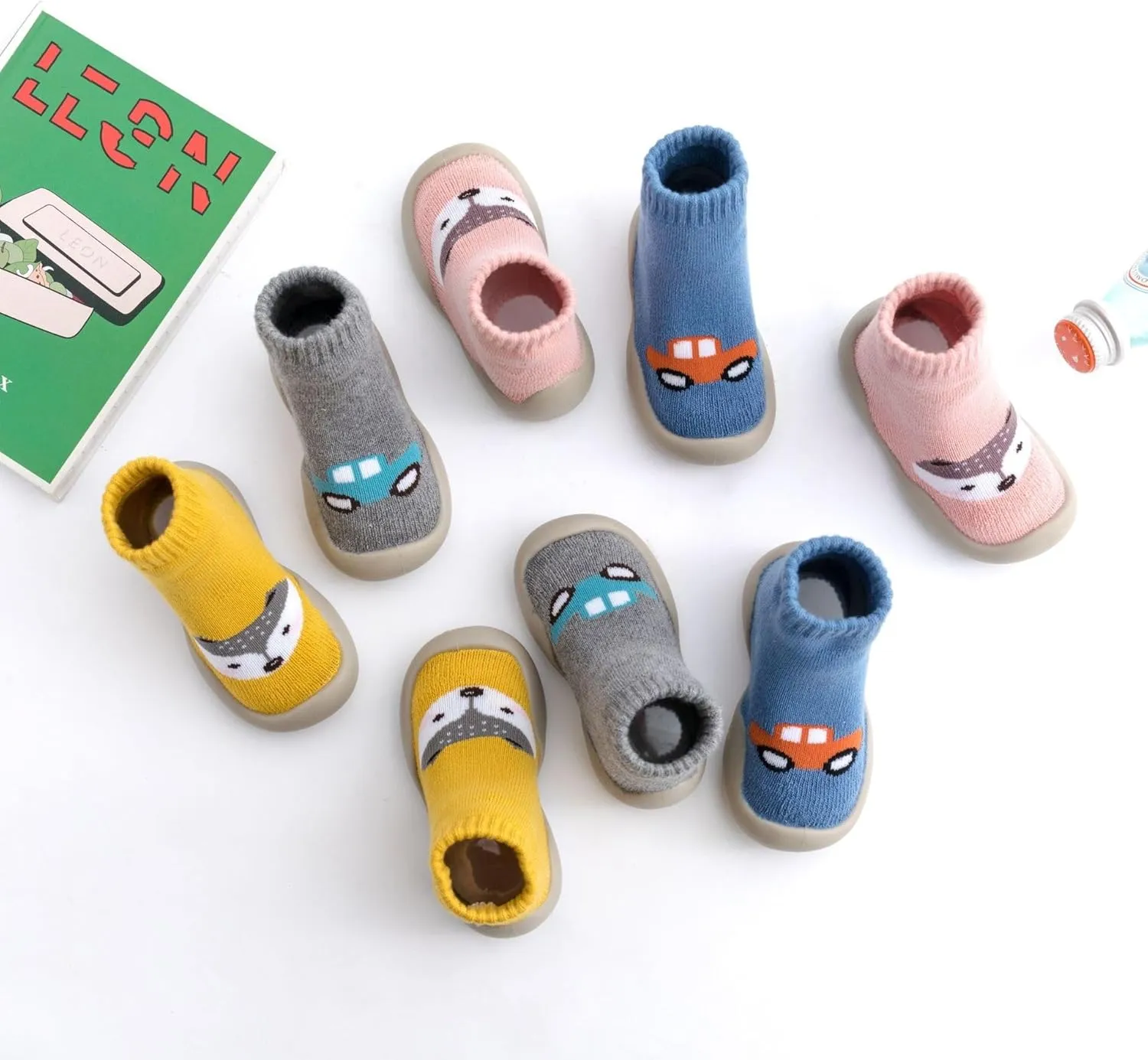 2 Pairs Baby Sock Shoes Toddler Infant Non Slip Soft Rubber Sole Slippers First Walking Shoes for Baby Boys Girls