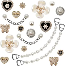 20 Pcs Bling Shoe Charms for Women, Plastic Flower Pearl Chain Shoes Accessories, Cute Butterfly Shoe Charms, DIY Shoe Decoration Charms for Women Birthday Party Favors