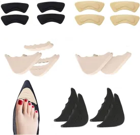 4 Pairs Adjustable Shoe Filler and 4 Pairs Heel Grip Liner Insert, Reusable Toe Plug Foot Brace Pads for Men and Women Pumps Flats Sneakers