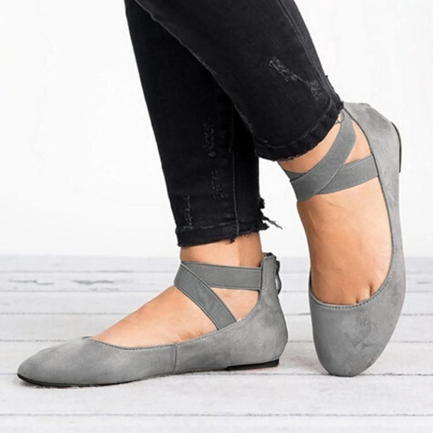 Aniywn Womens Ballet Flats Elastic Ankle Strap Shoes Slip On Loafers Round Toe Comfortable Work Shoes for Women