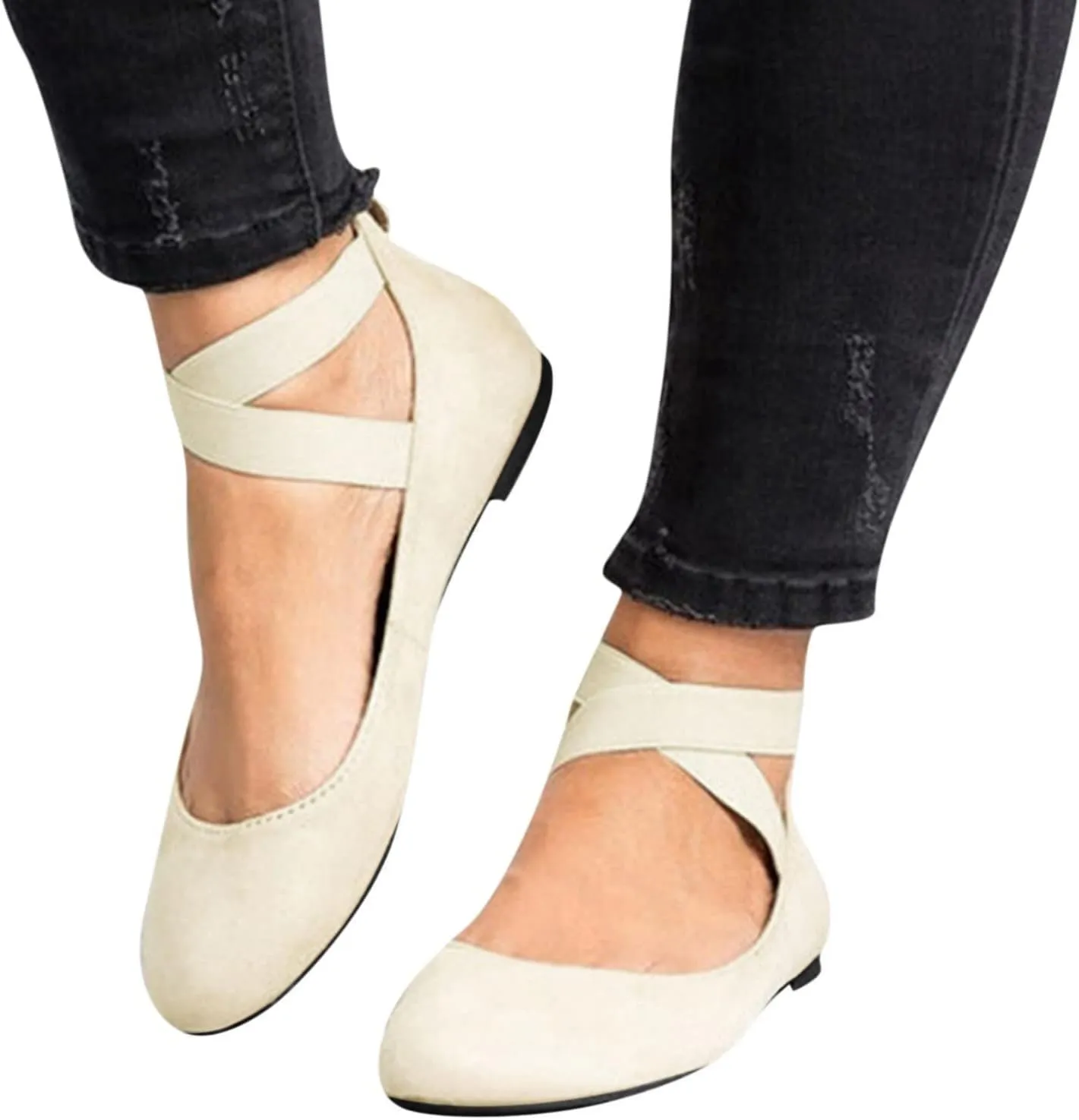 Aniywn Womens Ballet Flats Elastic Ankle Strap Shoes Slip On Loafers Round Toe Comfortable Work Shoes for Women