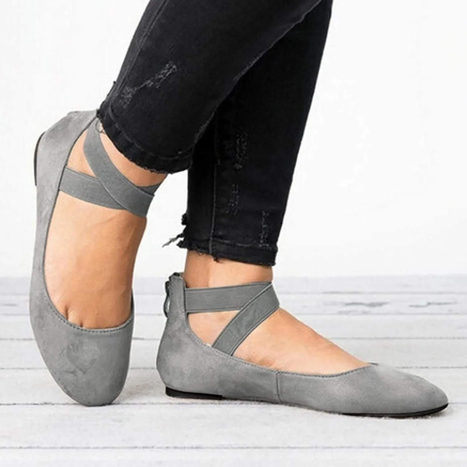 Aniywn Womens Ballet Flats Elastic Ankle Strap Shoes Slip On Loafers Round Toe Comfortable Work Shoes for Women