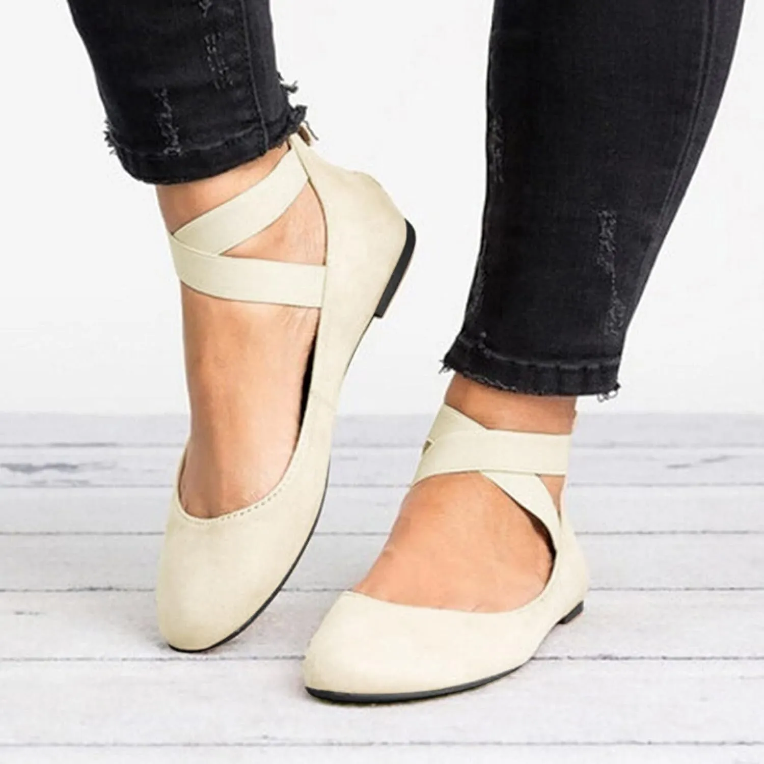 Aniywn Womens Ballet Flats Elastic Ankle Strap Shoes Slip On Loafers Round Toe Comfortable Work Shoes for Women
