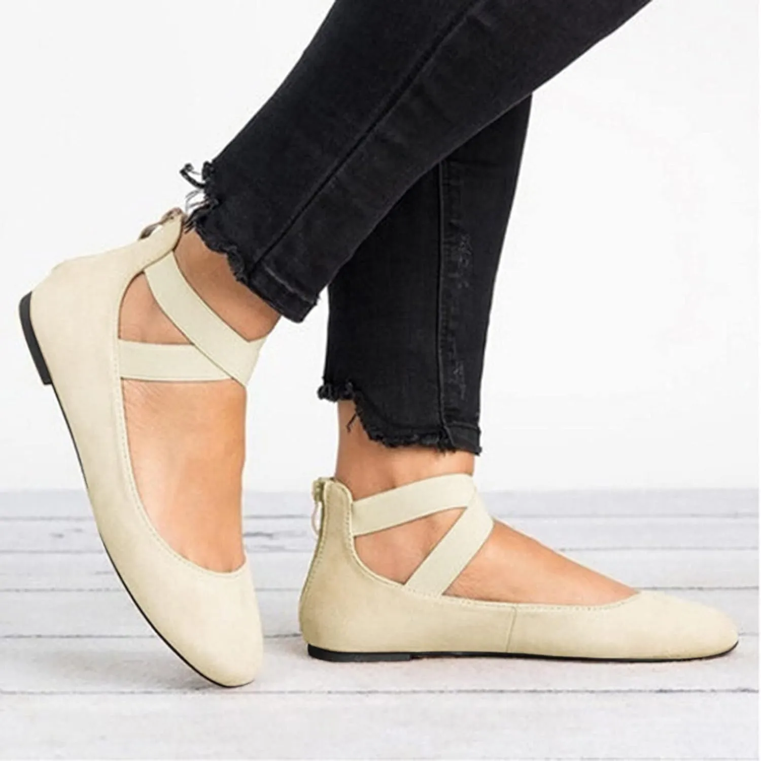 Aniywn Womens Ballet Flats Elastic Ankle Strap Shoes Slip On Loafers Round Toe Comfortable Work Shoes for Women