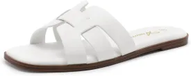 Athlefit Women's Flat Sandals Dressy Summer Square Open Toe Slip On Leather Slide Sandals