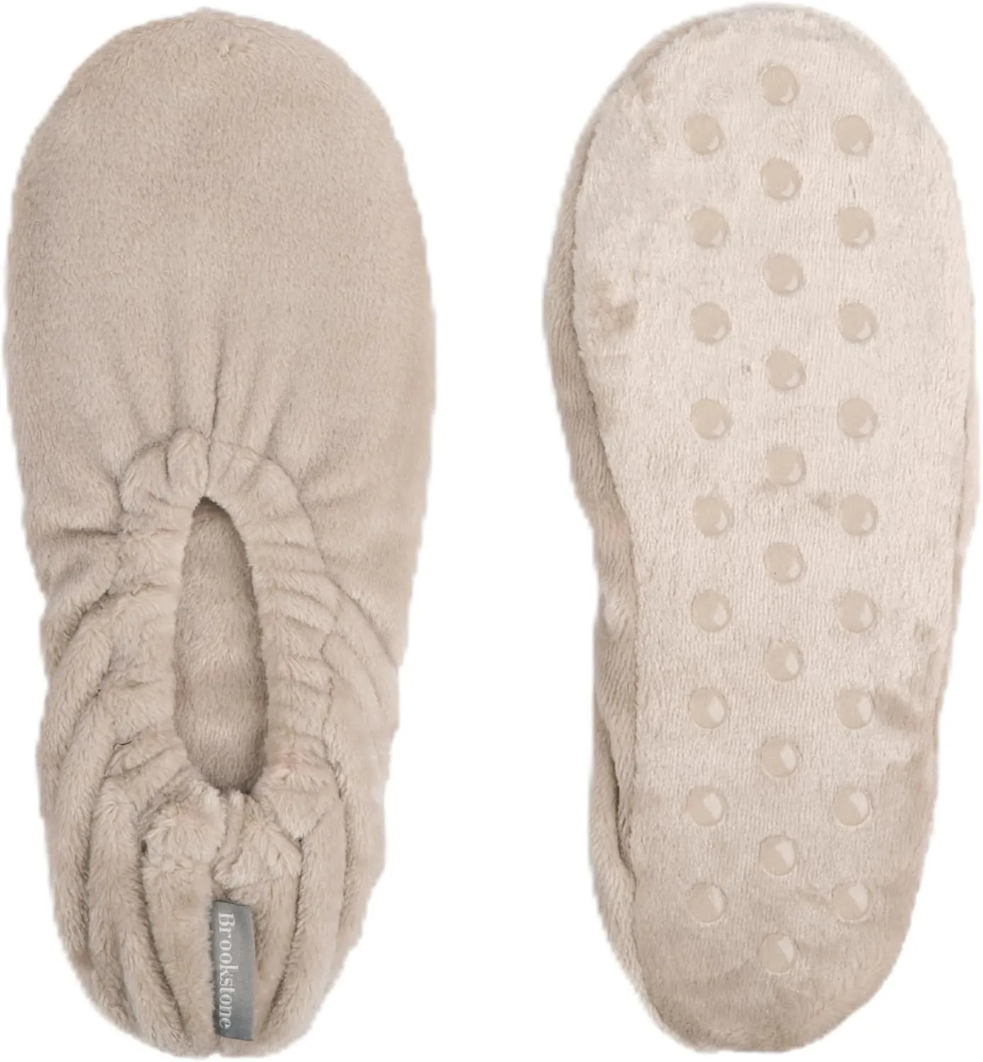 Brookstone Plush Footies - Slippers with Memory Foam Insole - Ultra-Soft Sherpa Footies for Indoor Wear, Non-Skid Sole, One-Size-Fits-Most, Machine Washable Slippers for Women