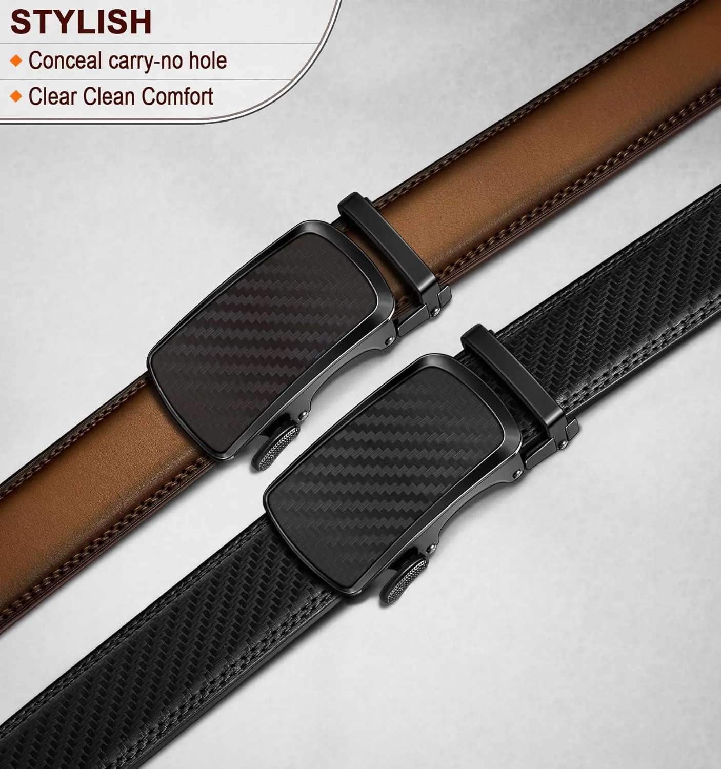 BULLIANT Men's Ratchet Belt 2 Pack-Click Leather Belt Adjustable for Men Gift 1 3/8-Cut for Perfect Fit