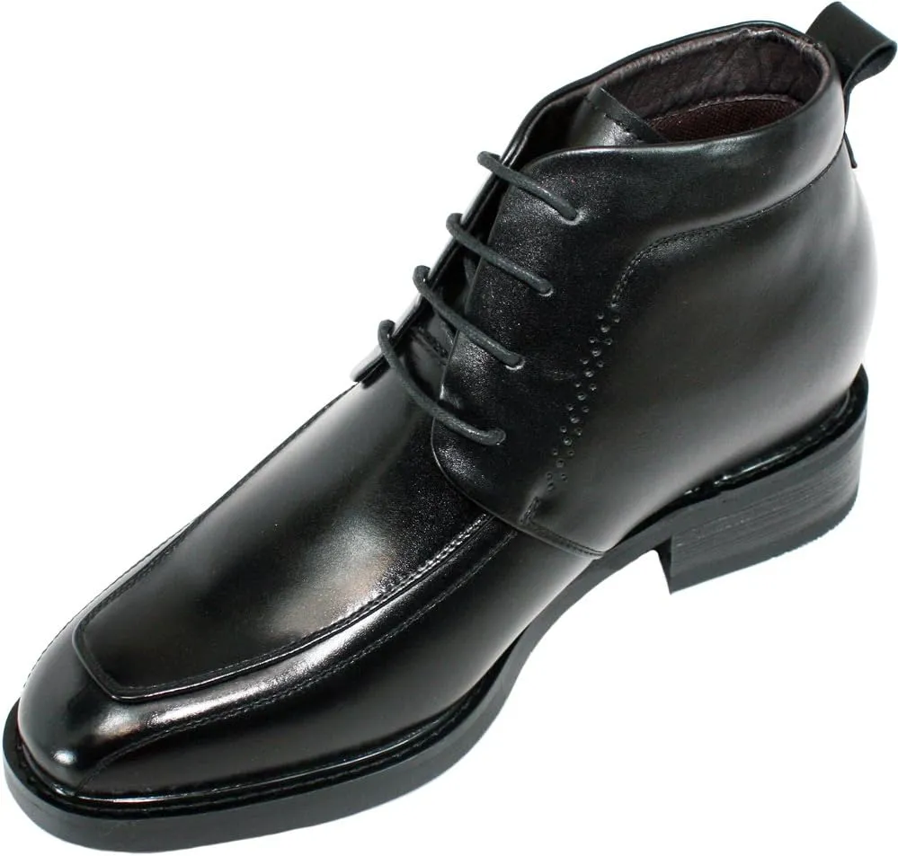 Calden Men's Invisible Height Increasing Elevator Shoes - Black Leather Lace-up Dress Formal Ankle Boots - 3 Inches Taller - K28801 - Size 9 D(M) US