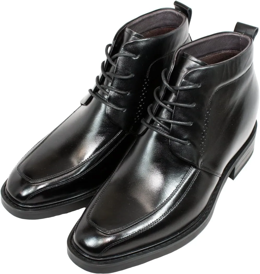 Calden Men's Invisible Height Increasing Elevator Shoes - Black Leather Lace-up Dress Formal Ankle Boots - 3 Inches Taller - K28801 - Size 9 D(M) US