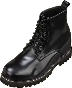 CALTO Men's Invisible Height Increasing Elevator Shoes - Black Leather Round-Toe Lace-up Work Boots - 3.3 Inches Taller - K8710 - Size 12 D(M) US