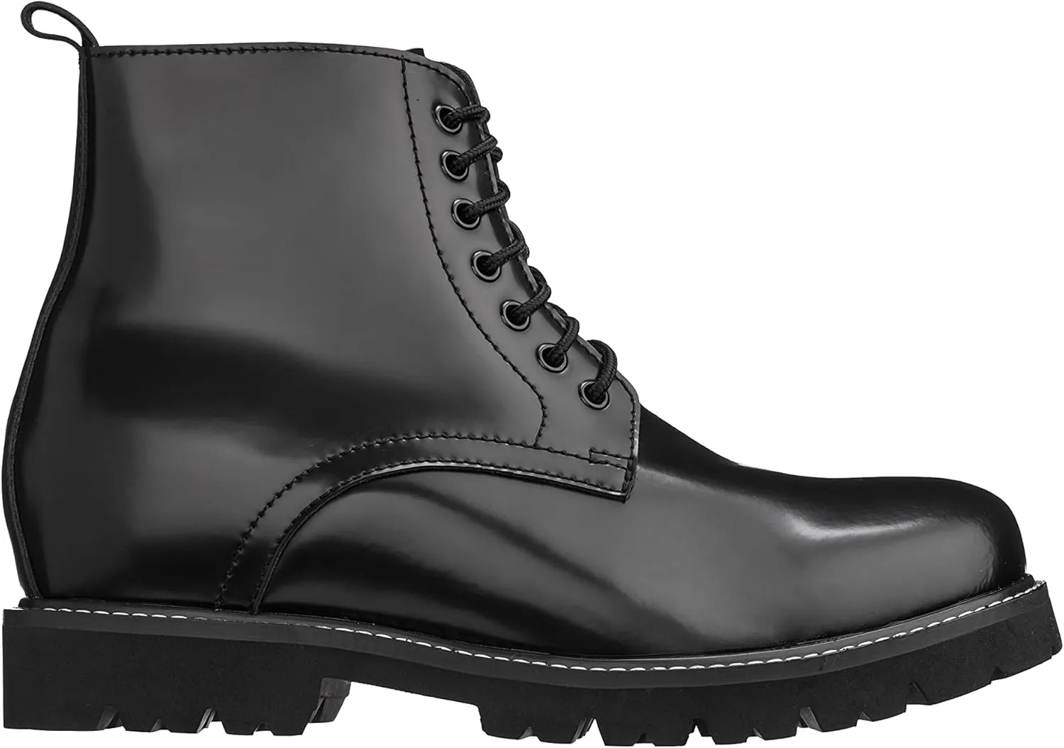CALTO Men's Invisible Height Increasing Elevator Shoes - Black Leather Round-Toe Lace-up Work Boots - 3.3 Inches Taller - K8710 - Size 12 D(M) US