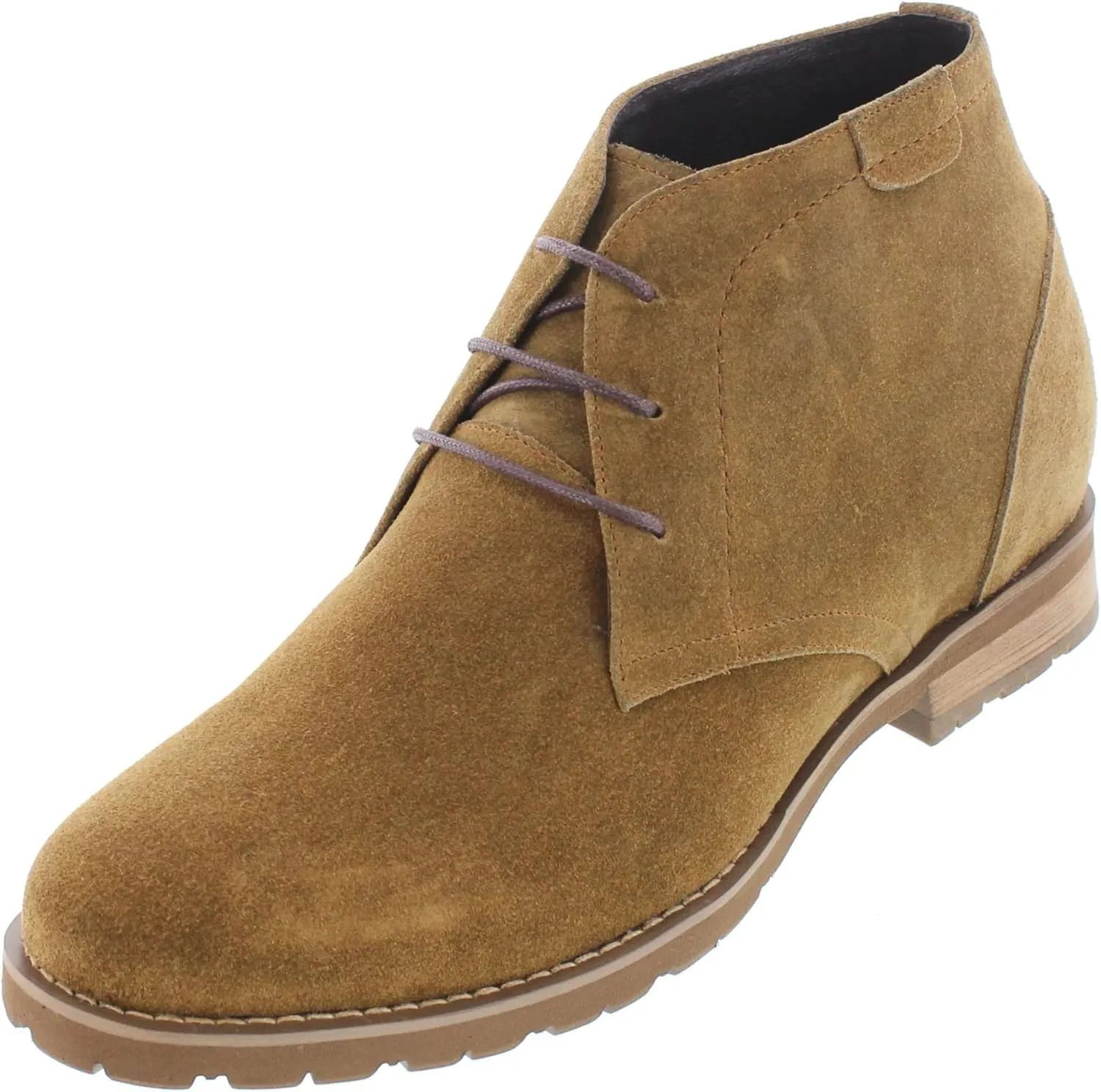 CALTO Men's Invisible Height Increasing Elevator Shoes - Khaki Tan Nubuck Leather Lace-up High-top Chukka Style Dress Boots - 3 Inches Taller - T65561 - Size 7.5 D(M) US