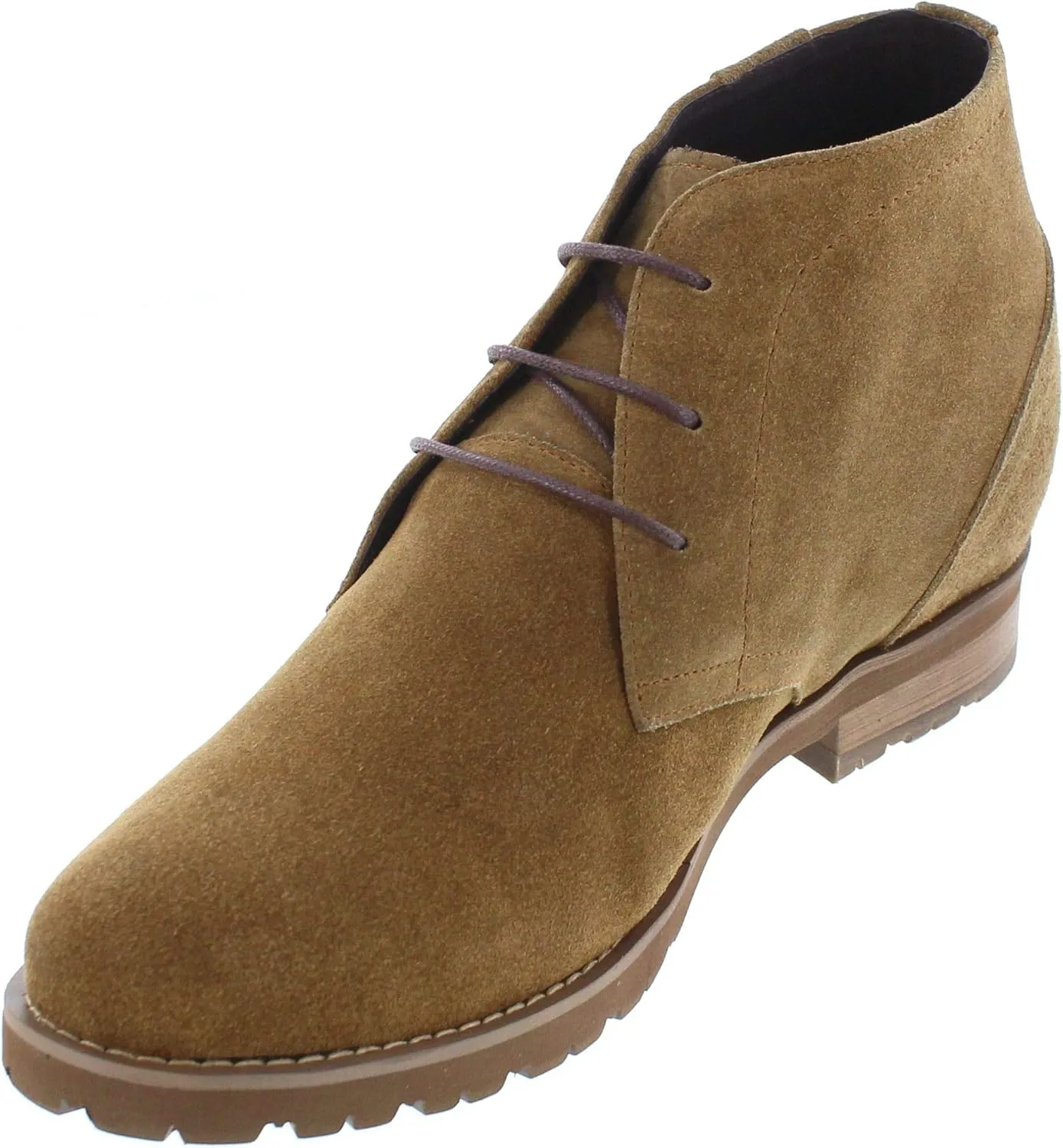 CALTO Men's Invisible Height Increasing Elevator Shoes - Khaki Tan Nubuck Leather Lace-up High-top Chukka Style Dress Boots - 3 Inches Taller - T65561 - Size 7.5 D(M) US