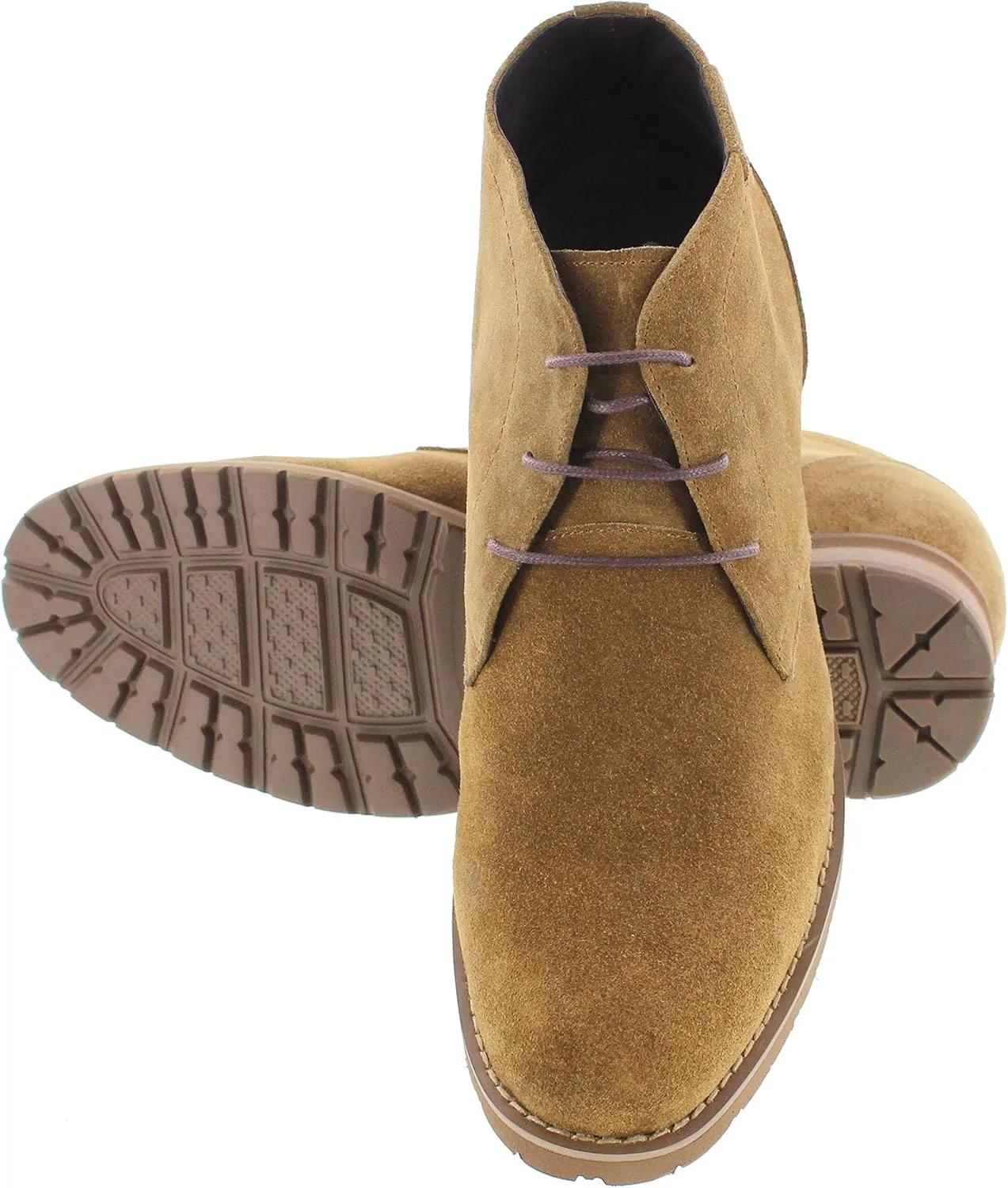 CALTO Men's Invisible Height Increasing Elevator Shoes - Khaki Tan Nubuck Leather Lace-up High-top Chukka Style Dress Boots - 3 Inches Taller - T65561 - Size 7.5 D(M) US
