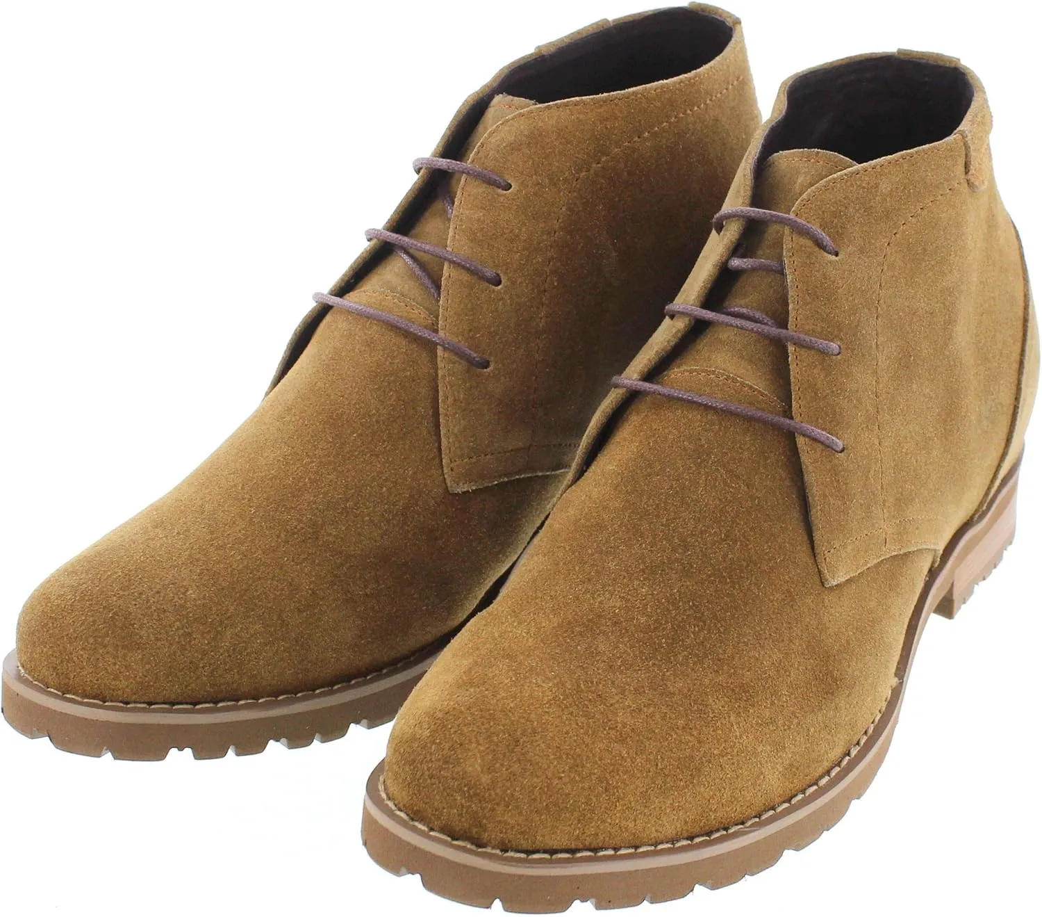 CALTO Men's Invisible Height Increasing Elevator Shoes - Khaki Tan Nubuck Leather Lace-up High-top Chukka Style Dress Boots - 3 Inches Taller - T65561 - Size 7.5 D(M) US