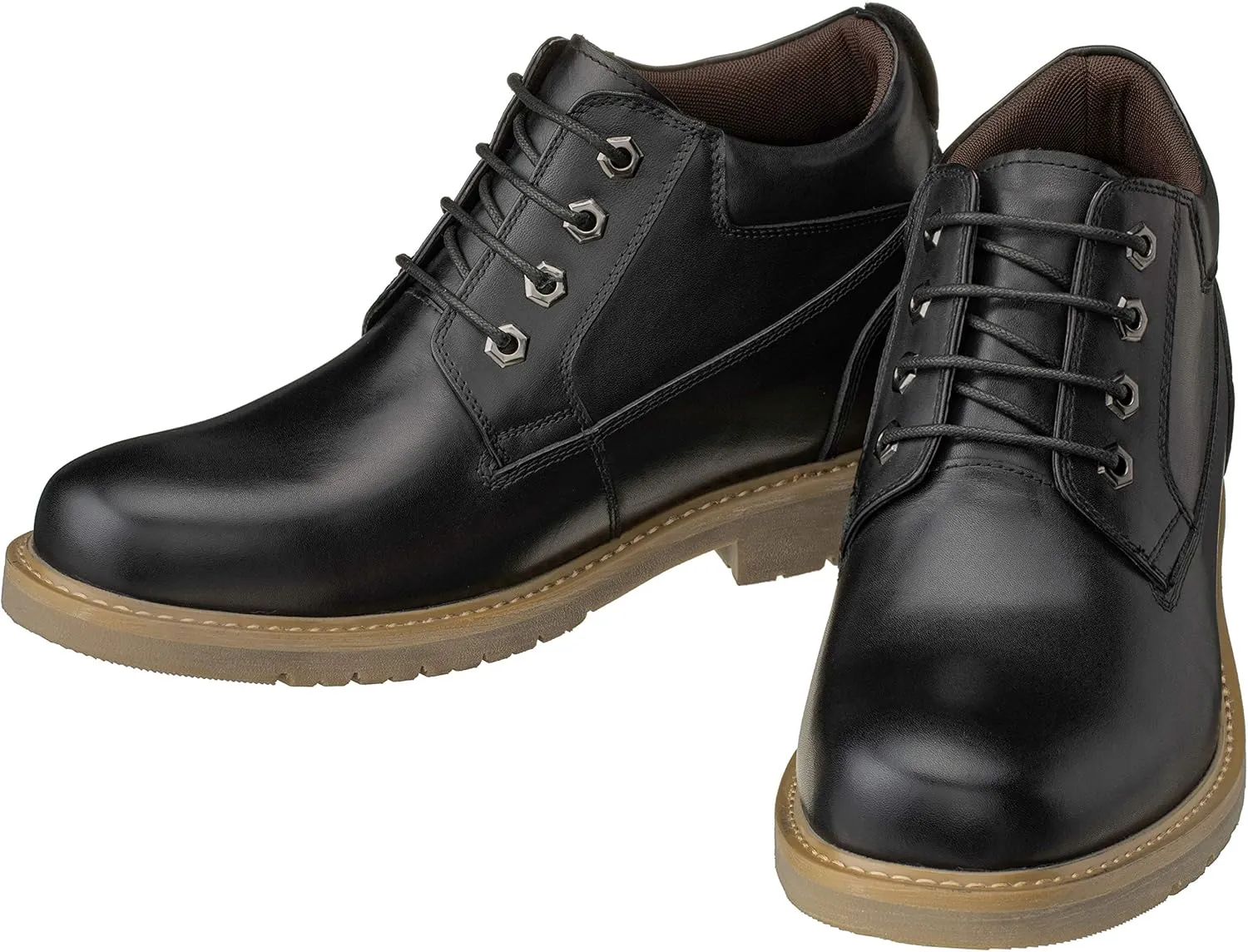 CALTO Men's Invisible Height Increasing Elevator Shoes - Leather Lace-up Round-Toe Work Boots - 3.2 Inches Taller