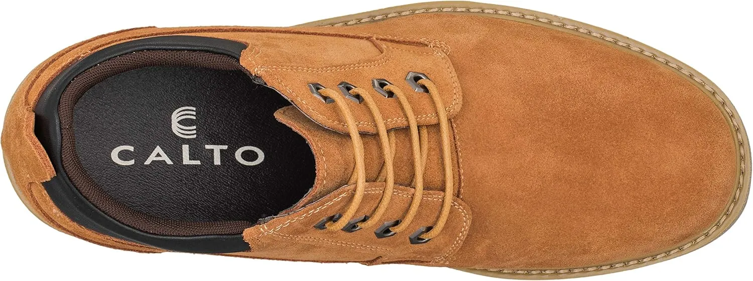 CALTO Men's Invisible Height Increasing Elevator Shoes - Leather Lace-up Round-Toe Work Boots - 3.2 Inches Taller