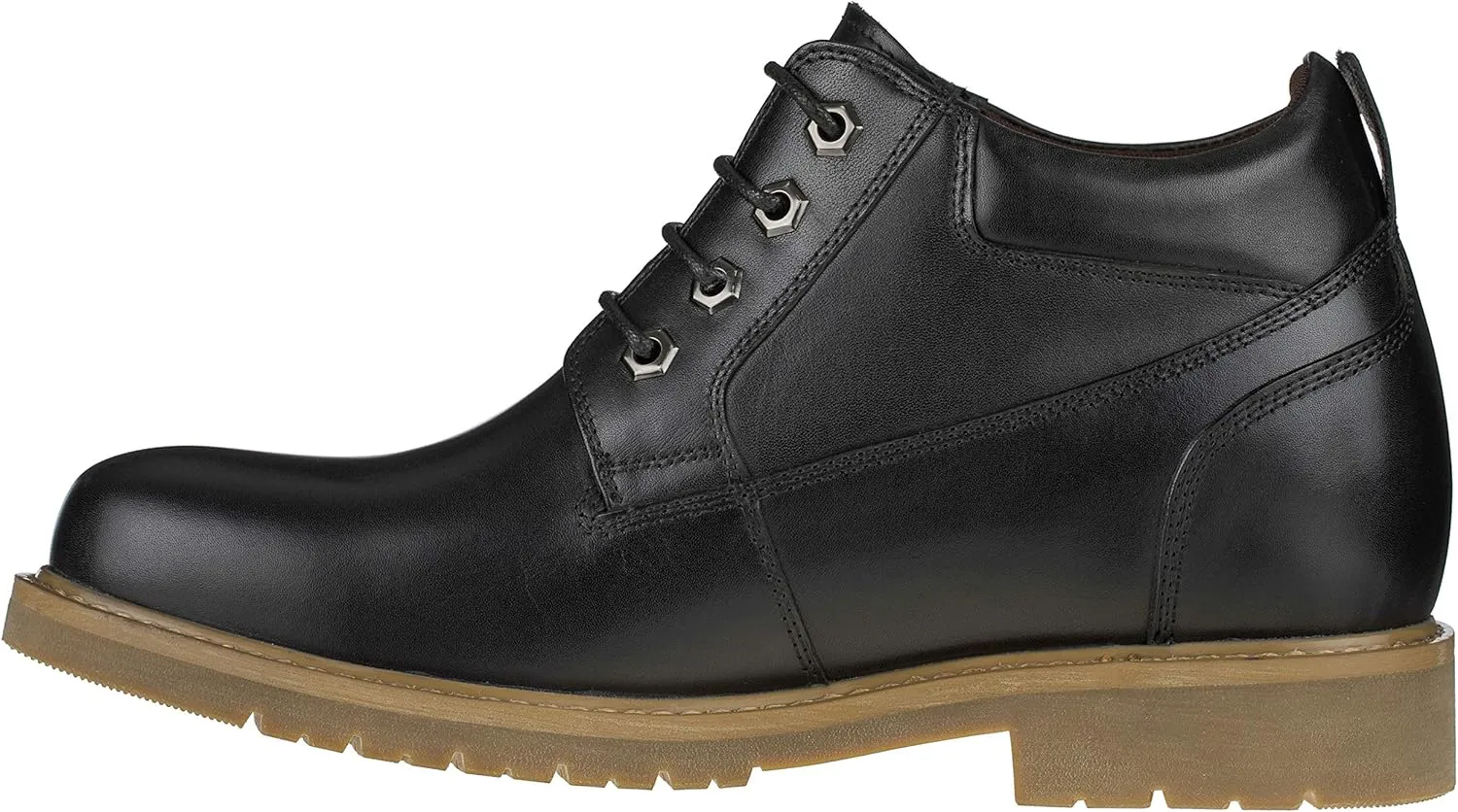 CALTO Men's Invisible Height Increasing Elevator Shoes - Leather Lace-up Round-Toe Work Boots - 3.2 Inches Taller