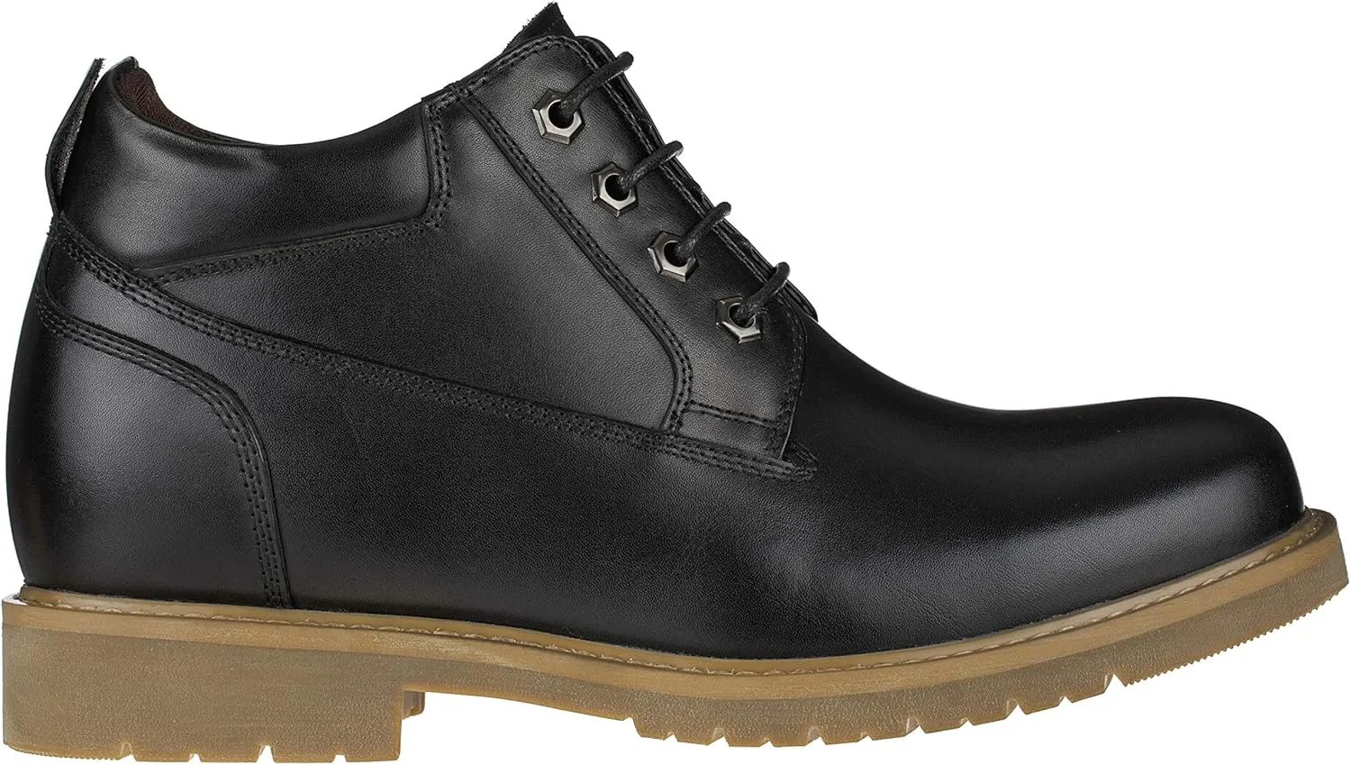 CALTO Men's Invisible Height Increasing Elevator Shoes - Leather Lace-up Round-Toe Work Boots - 3.2 Inches Taller