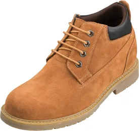 CALTO Men's Invisible Height Increasing Elevator Shoes - Leather Lace-up Round-Toe Work Boots - 3.2 Inches Taller
