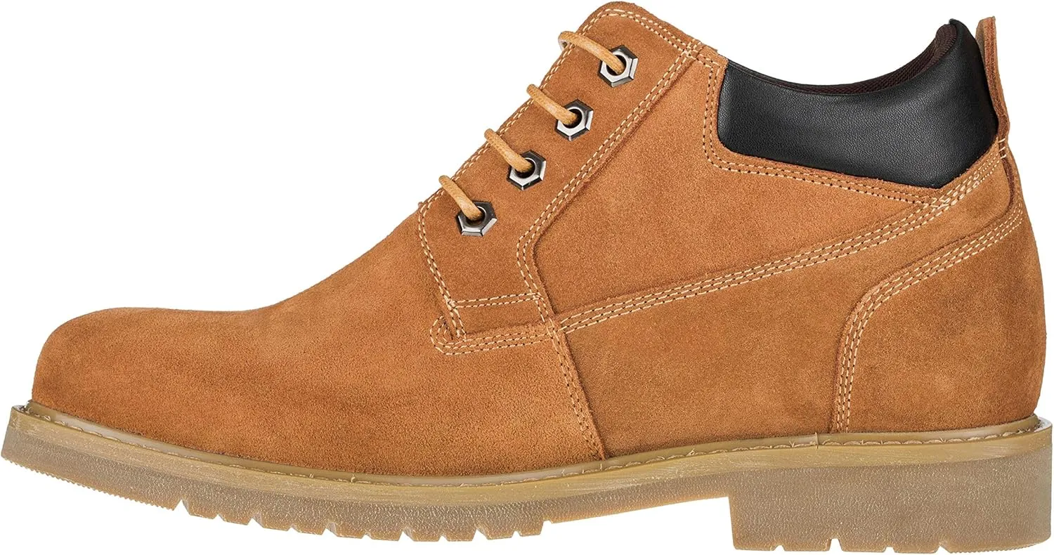 CALTO Men's Invisible Height Increasing Elevator Shoes - Leather Lace-up Round-Toe Work Boots - 3.2 Inches Taller