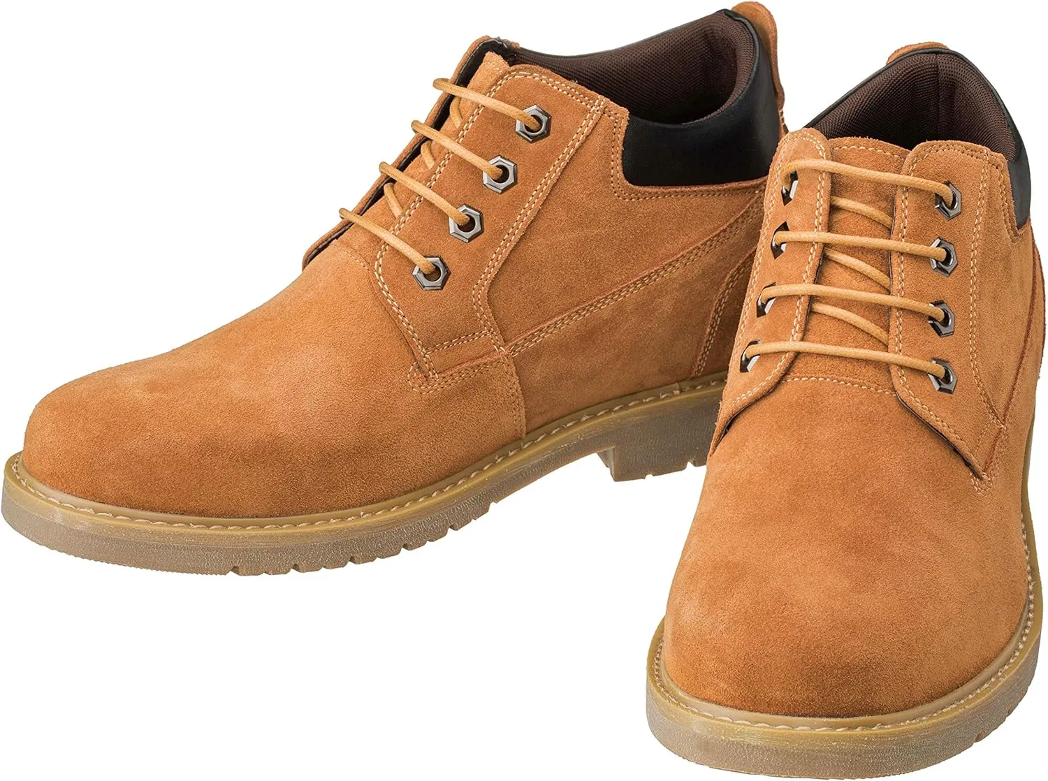 CALTO Men's Invisible Height Increasing Elevator Shoes - Leather Lace-up Round-Toe Work Boots - 3.2 Inches Taller