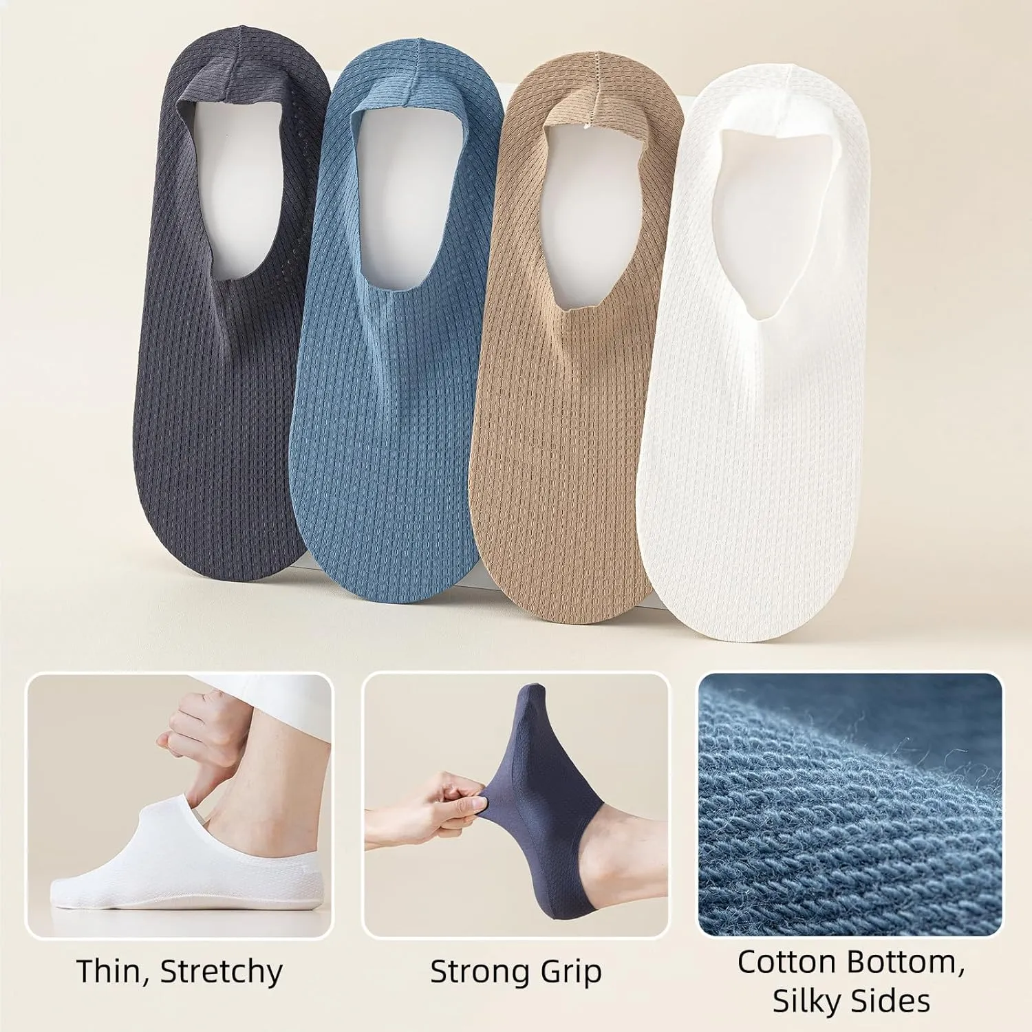 Caudblor 6 Pack Men's No Show Ankle Socks,Non-Slip Low Cut Liner Socks with Heel Grip for Loafers Sneakers, Sizes 7-10