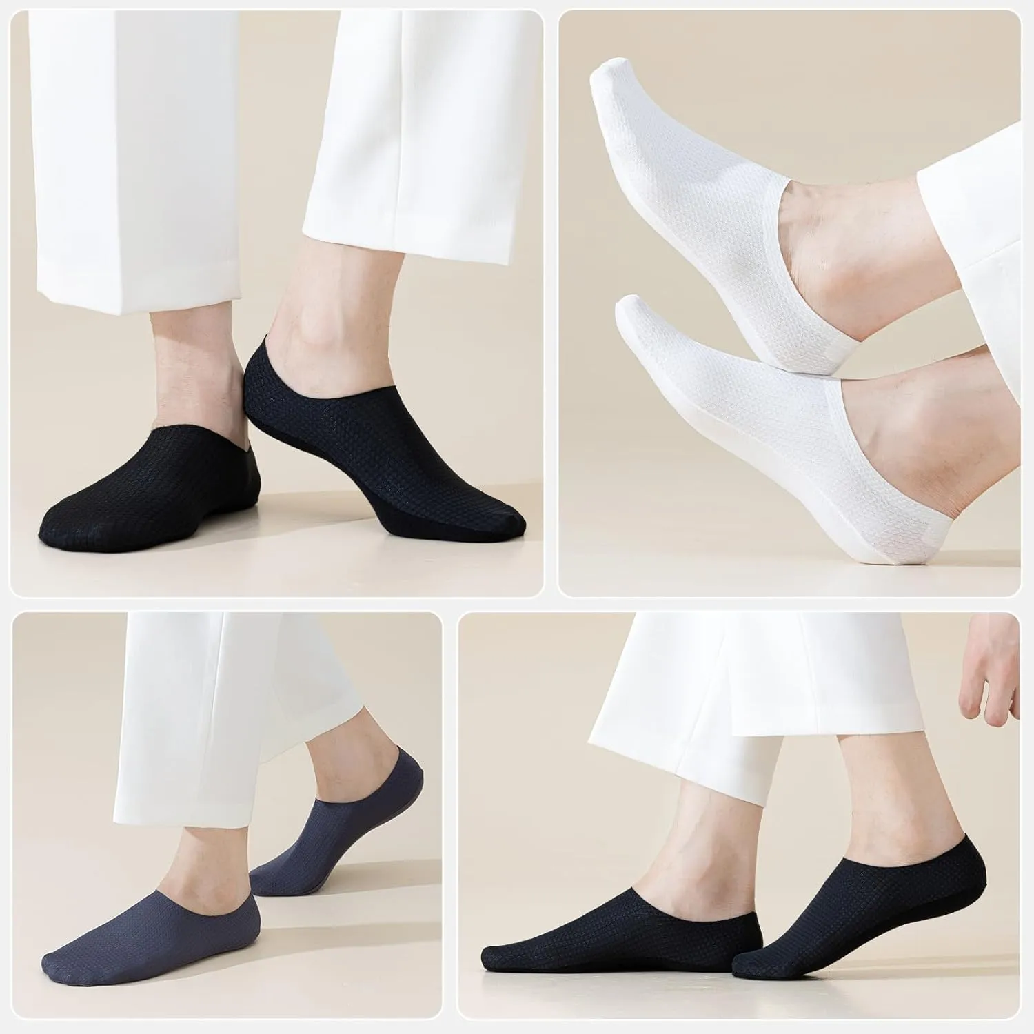 Caudblor 6 Pack Men's No Show Ankle Socks,Non-Slip Low Cut Liner Socks with Heel Grip for Loafers Sneakers, Sizes 7-10