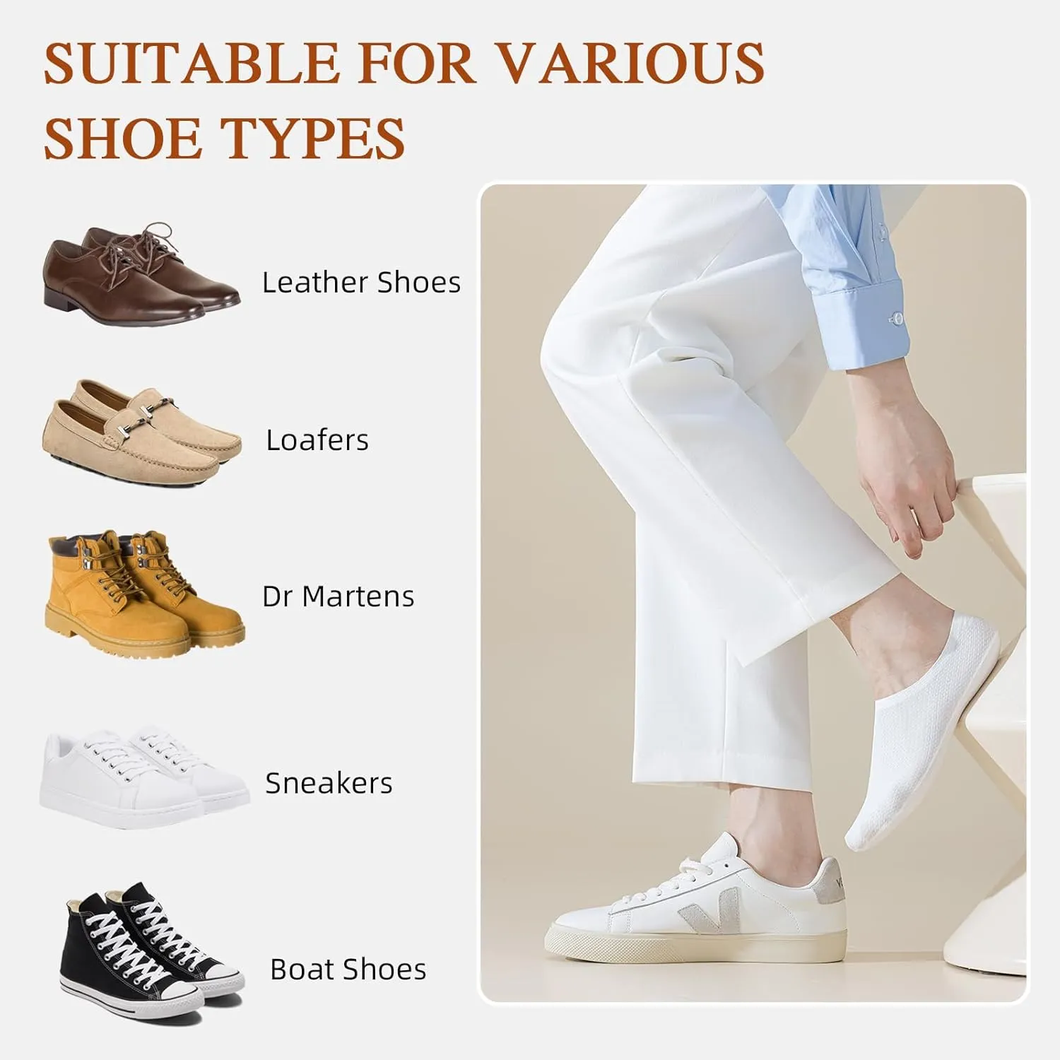 Caudblor 6 Pack Men's No Show Ankle Socks,Non-Slip Low Cut Liner Socks with Heel Grip for Loafers Sneakers, Sizes 7-10
