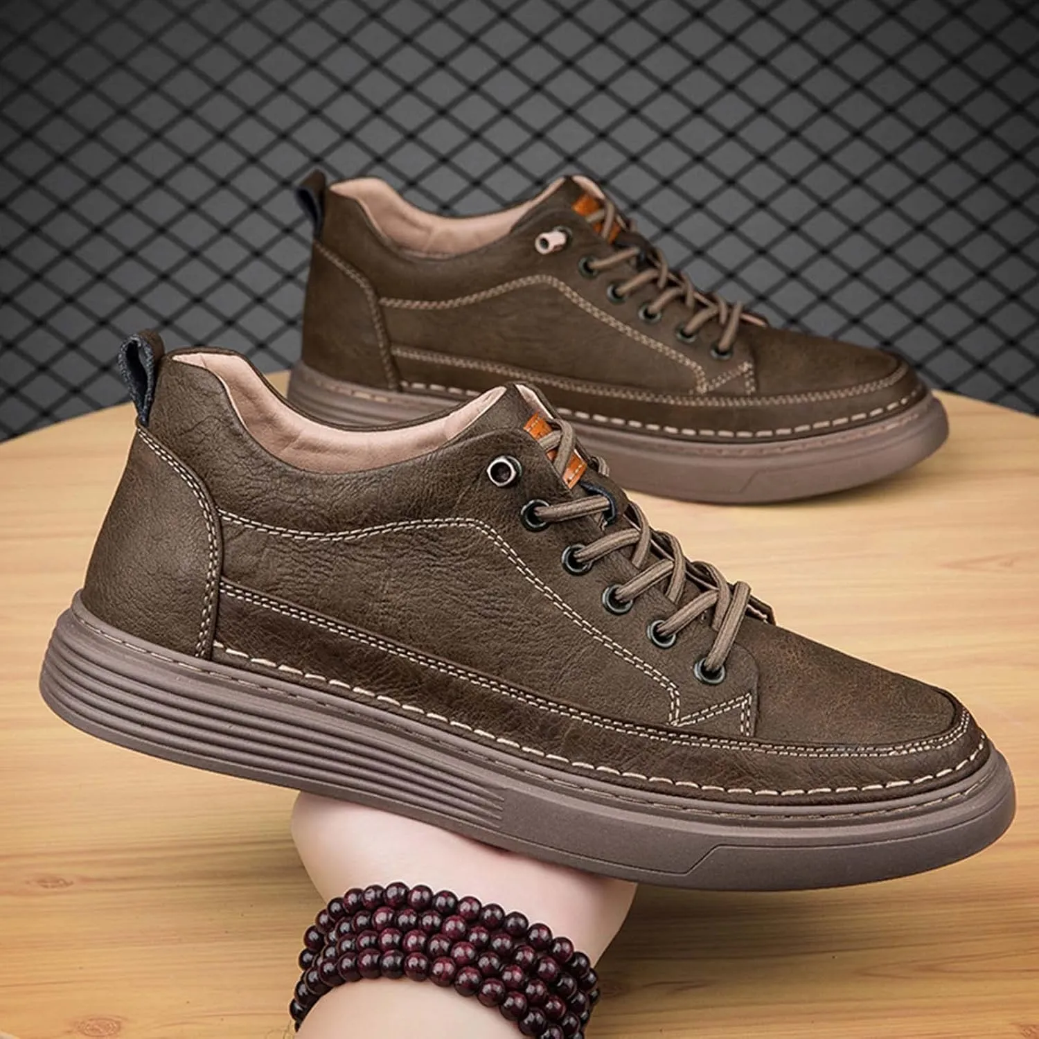 CERYTHRINA Elevator Shoes for Men - Height Increasing Sneakers, 2.5 Inches Taller, Leather Casual Shoes with Height Increase Insoles
