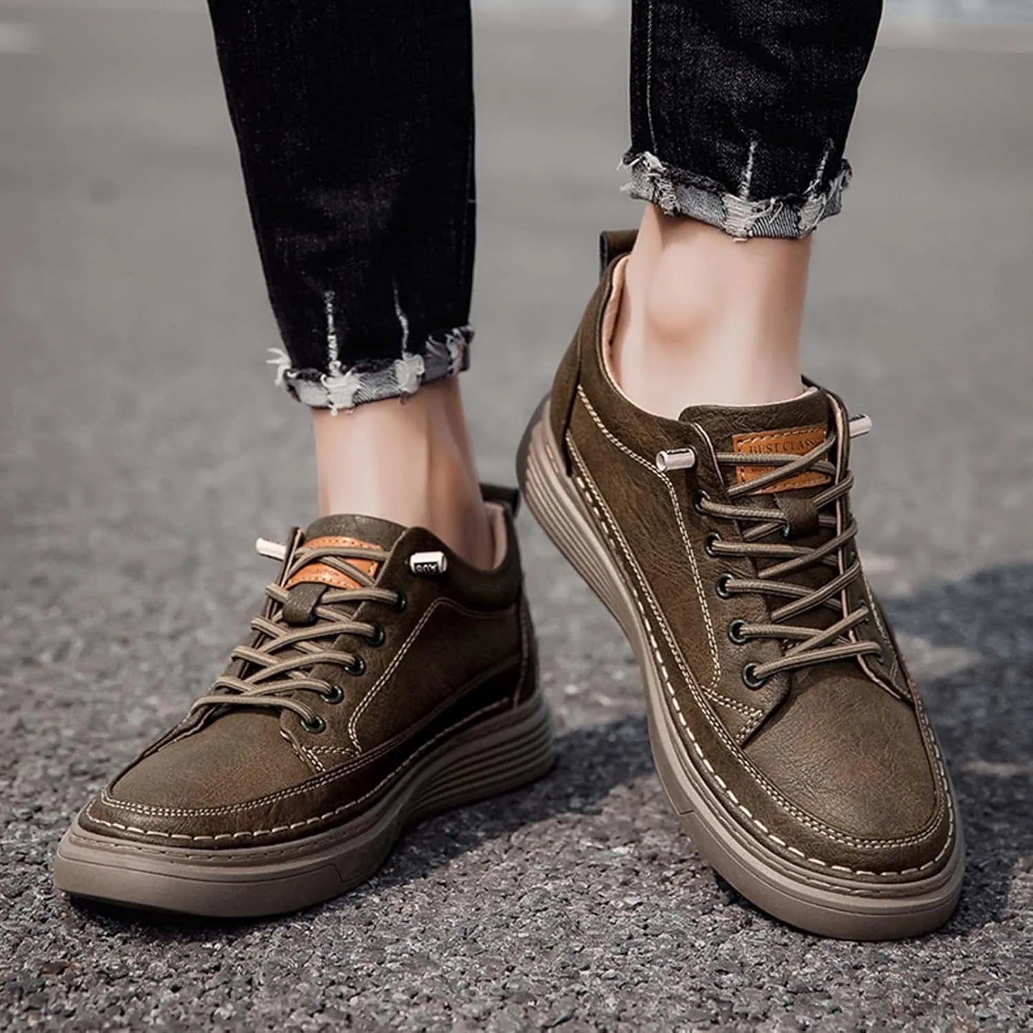 CERYTHRINA Elevator Shoes for Men - Height Increasing Sneakers, 2.5 Inches Taller, Leather Casual Shoes with Height Increase Insoles