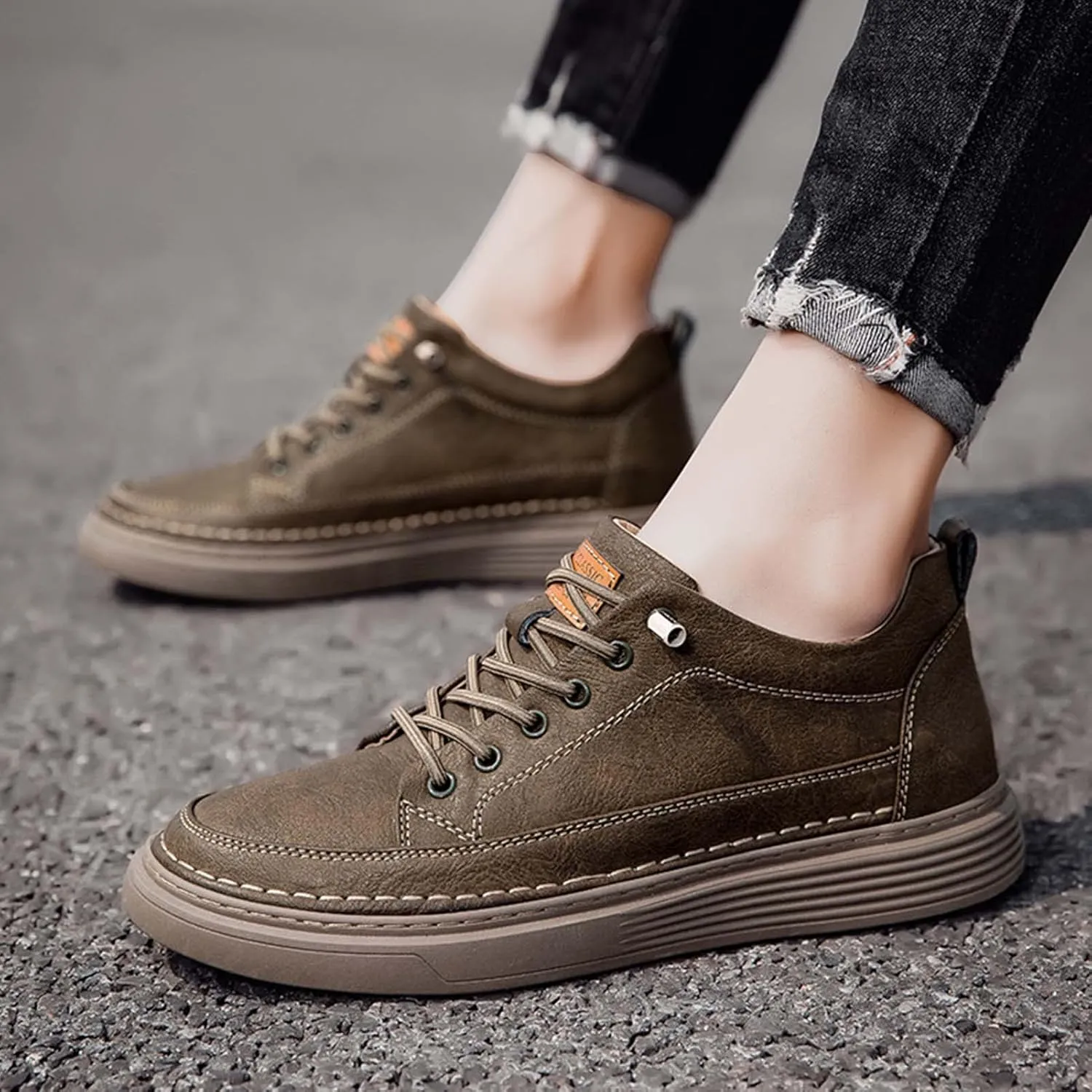 CERYTHRINA Elevator Shoes for Men - Height Increasing Sneakers, 2.5 Inches Taller, Leather Casual Shoes with Height Increase Insoles