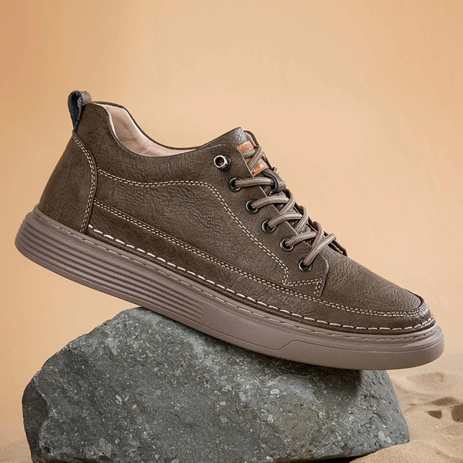 CERYTHRINA Elevator Shoes for Men - Height Increasing Sneakers, 2.5 Inches Taller, Leather Casual Shoes with Height Increase Insoles