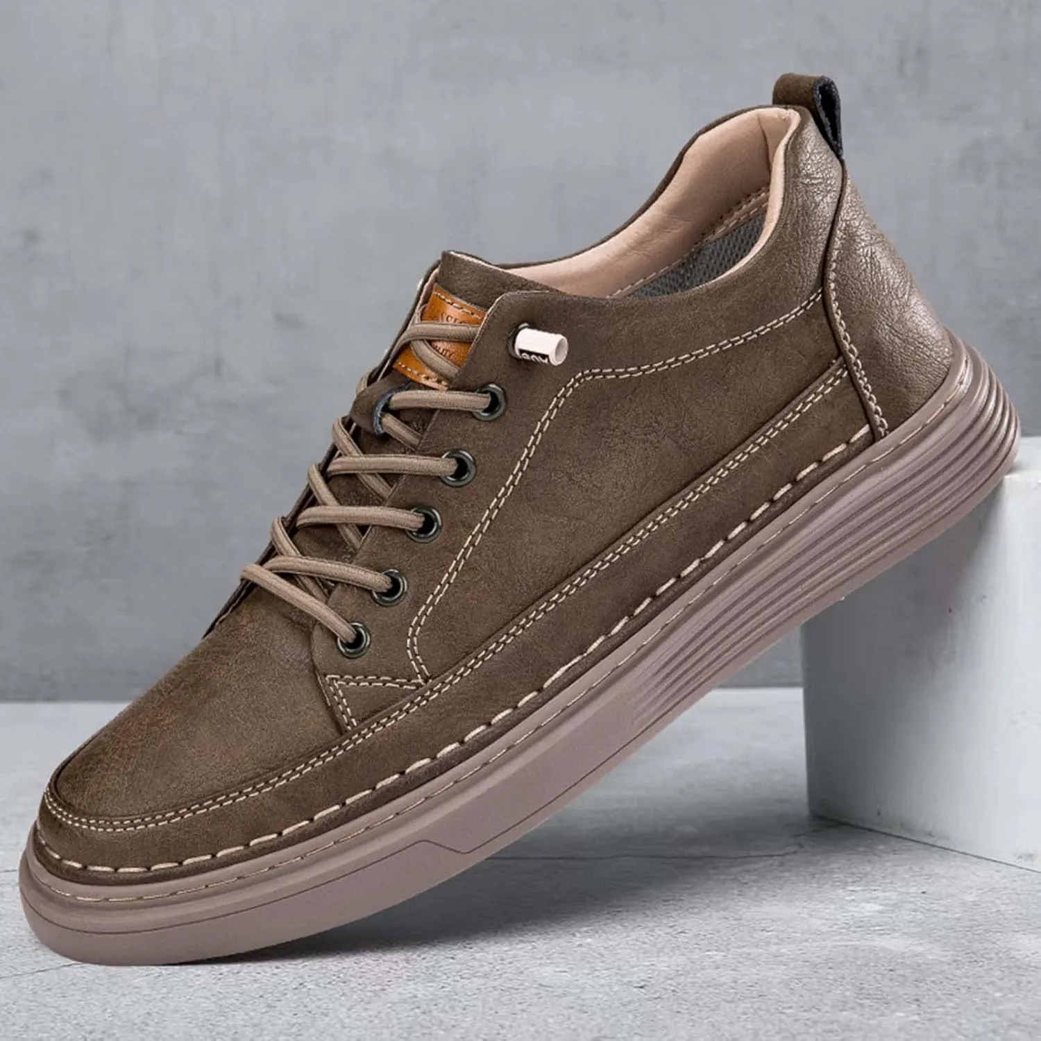 CERYTHRINA Elevator Shoes for Men - Height Increasing Sneakers, 2.5 Inches Taller, Leather Casual Shoes with Height Increase Insoles