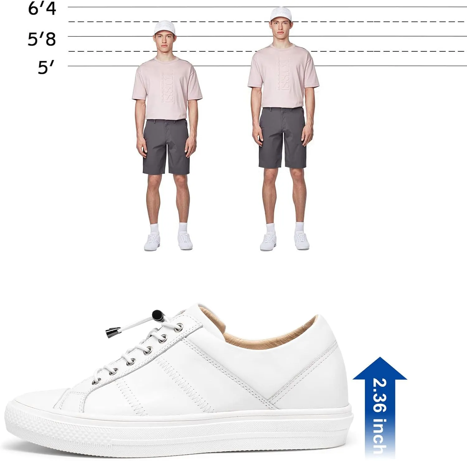 CHAMARIPA Men's Invisible Height Increasing Elevator Shoes Lace-Up Fashion Casual Comfortable Sneakers Genuine Leather Lifting Shoes That Make You 2.36/2.76 Inches Taller Handcrafted