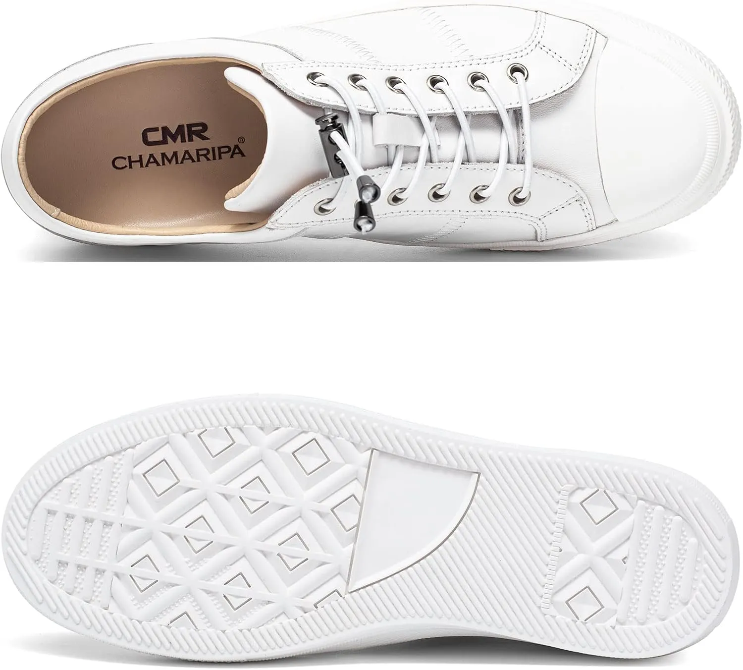 CHAMARIPA Men's Invisible Height Increasing Elevator Shoes Lace-Up Fashion Casual Comfortable Sneakers Genuine Leather Lifting Shoes That Make You 2.36/2.76 Inches Taller Handcrafted