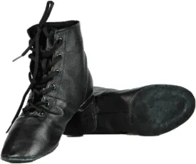 Cheapdancing Womens Leather Practice Dancing Shoes Jazz Boots Soft-Soled High Boots, Black