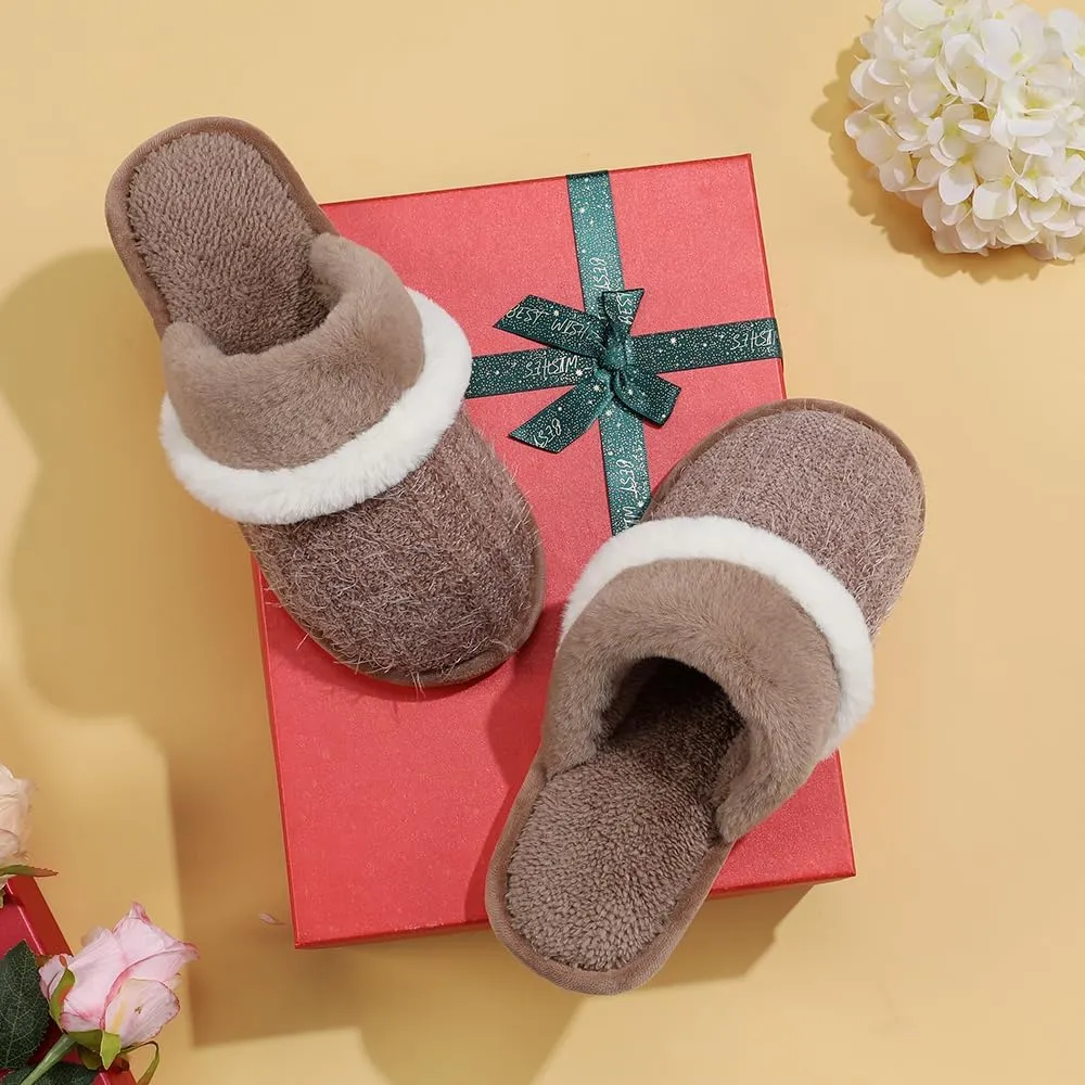 Cozy Slippers for Women Indoor and Outdoor Fuzzy House Shoes with Memory Foam Anti-Skid Sole Gifts for Women Mom Ladies