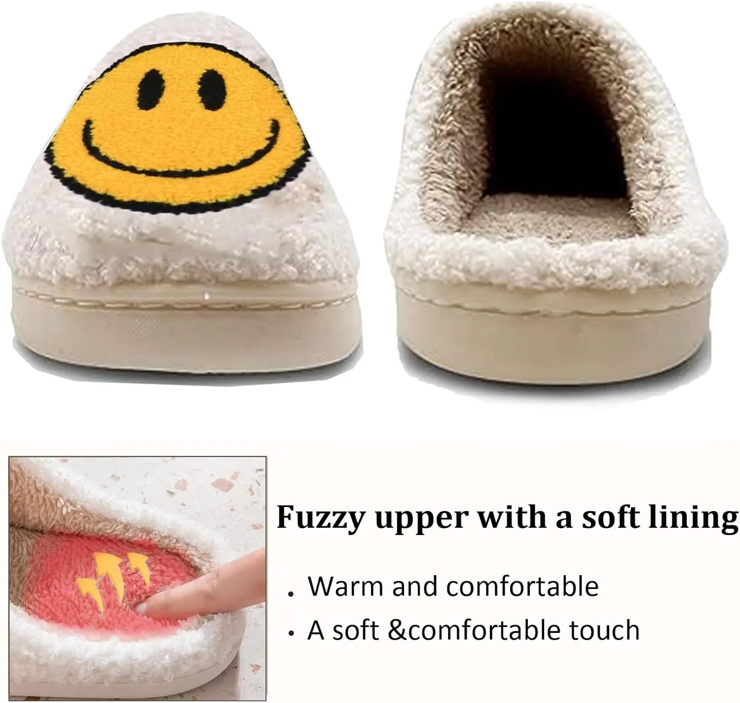 Cute House Slippers for Women Men with Memory Foam Retro Happy Face Cozy Indoor Outdoor Fuzzy Plush Shoes