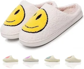 Cute House Slippers for Women Men with Memory Foam Retro Happy Face Cozy Indoor Outdoor Fuzzy Plush Shoes
