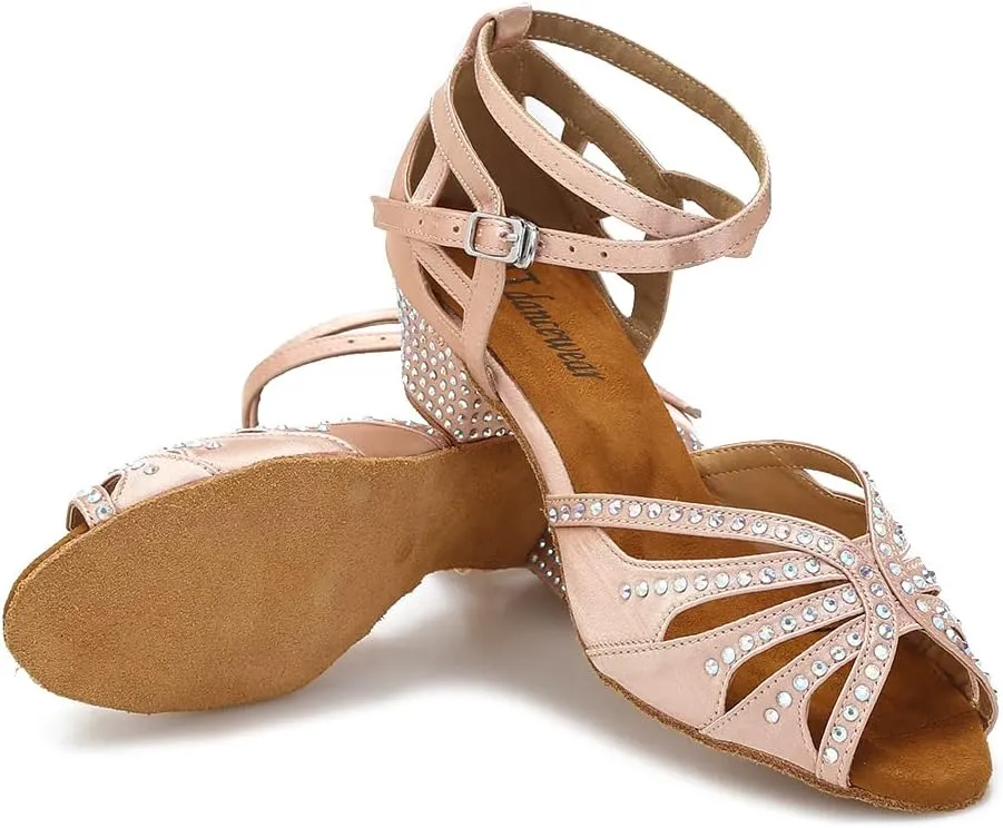 Dance Shoes for Women Low Heel Ballroom Dance Shoes Salsa Latin Practice Dancing Shoes Cuban Heels 1.5 inch