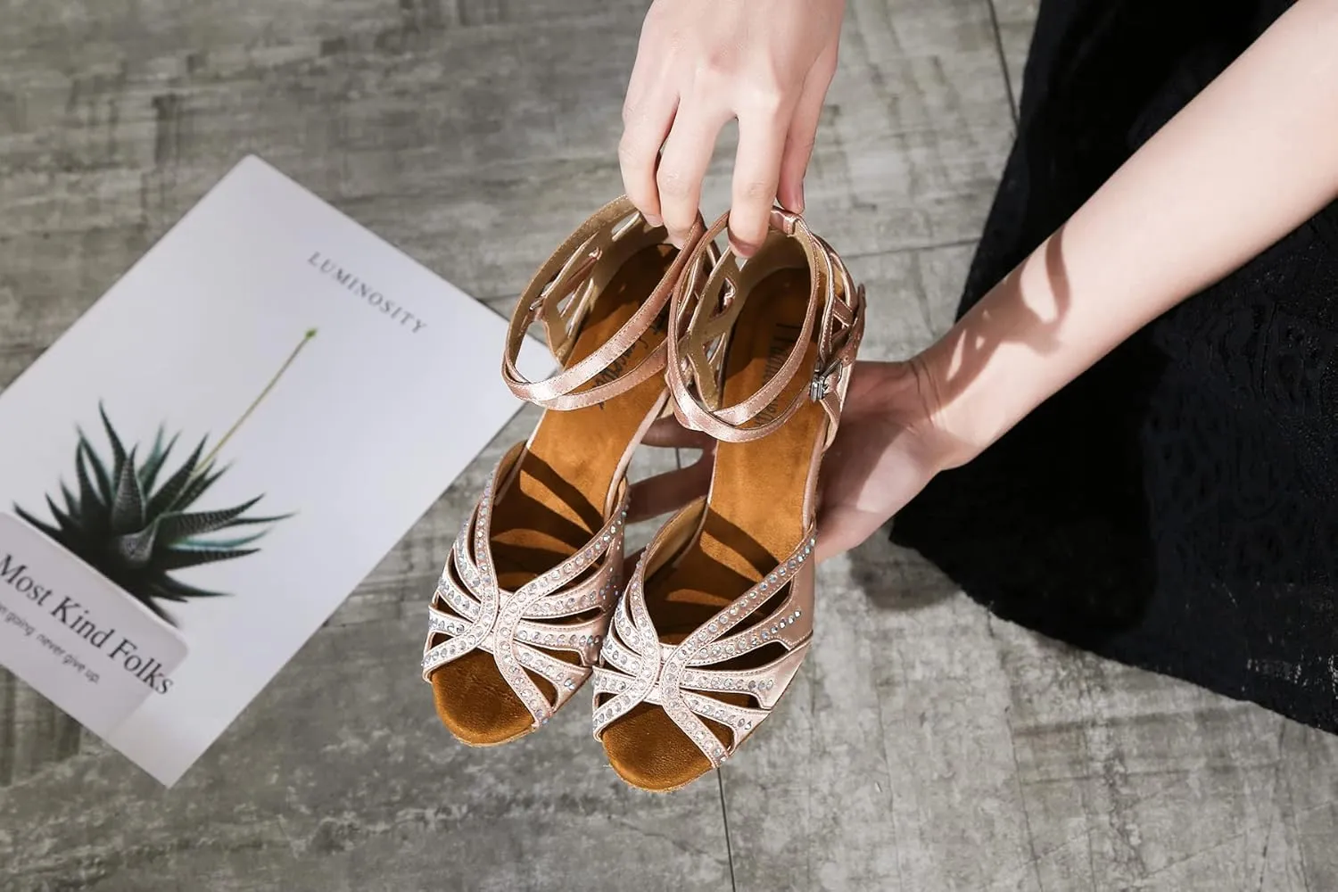 Dance Shoes for Women Low Heel Ballroom Dance Shoes Salsa Latin Practice Dancing Shoes Cuban Heels 1.5 inch