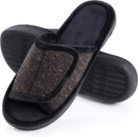 DL Adjustable Men's Memory Foam Slippers, Comfy Indoor Outdoor, Breathable Slide Bedroom Velcor Slippers Size 7-14 Black, Gray, Navy, Brown
