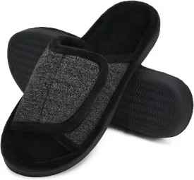 DL Adjustable Men's Memory Foam Slippers, Comfy Indoor Outdoor, Breathable Slide Bedroom Velcor Slippers Size 7-14 Black, Gray, Navy, Brown