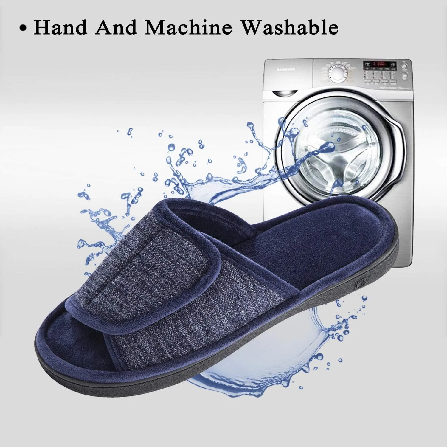 DL Adjustable Men's Memory Foam Slippers, Comfy Indoor Outdoor, Breathable Slide Bedroom Velcor Slippers Size 7-14 Black, Gray, Navy, Brown