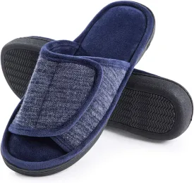 DL Adjustable Men's Memory Foam Slippers, Comfy Indoor Outdoor, Breathable Slide Bedroom Velcor Slippers Size 7-14 Black, Gray, Navy, Brown